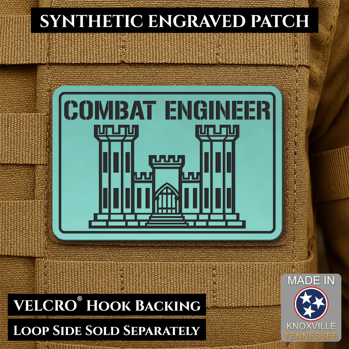 Combat Engineer Army Veteran Morale Patch, 2x3" | Made in USA | VELCRO® Brand Hook Backing - LoneStar Adhesive