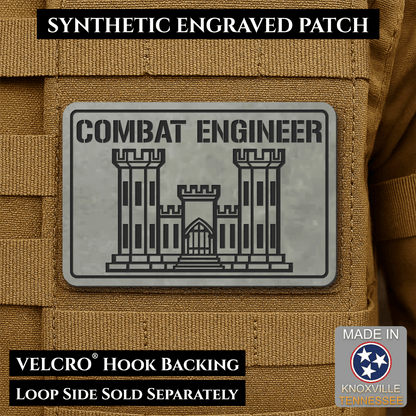 Combat Engineer Army Veteran Morale Patch, 2x3" | Made in USA | VELCRO® Brand Hook Backing - LoneStar Adhesive