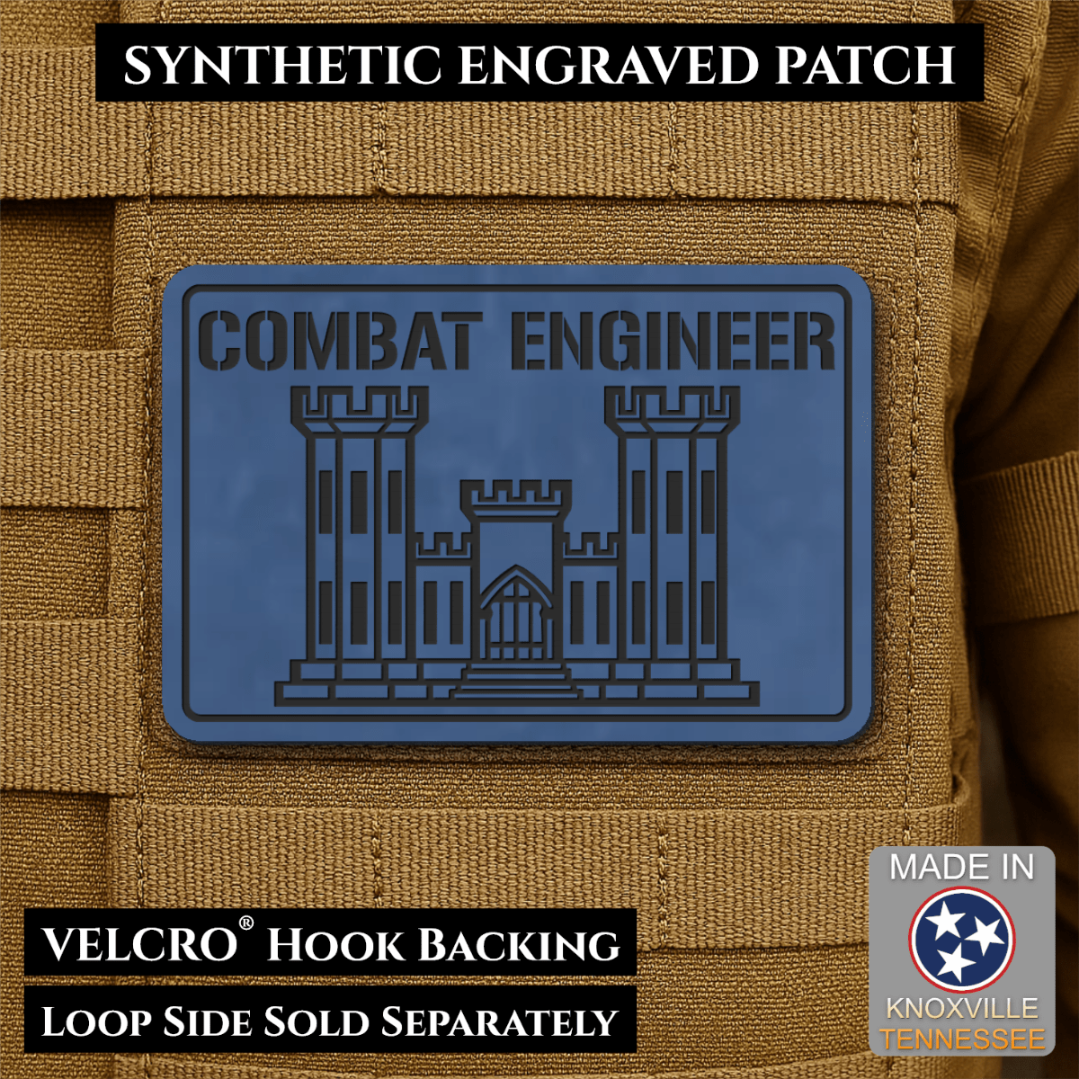 Combat Engineer Army Veteran Morale Patch, 2x3" | Made in USA | VELCRO® Brand Hook Backing - LoneStar Adhesive