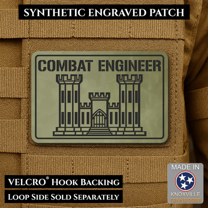 Combat Engineer Army Veteran Morale Patch, 2x3" | Made in USA | VELCRO® Brand Hook Backing - LoneStar Adhesive