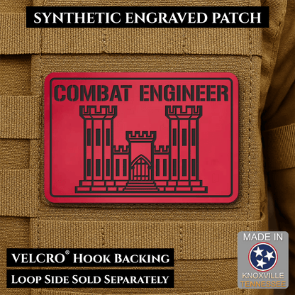 Combat Engineer Army Veteran Morale Patch, 2x3" | Made in USA | VELCRO® Brand Hook Backing - LoneStar Adhesive
