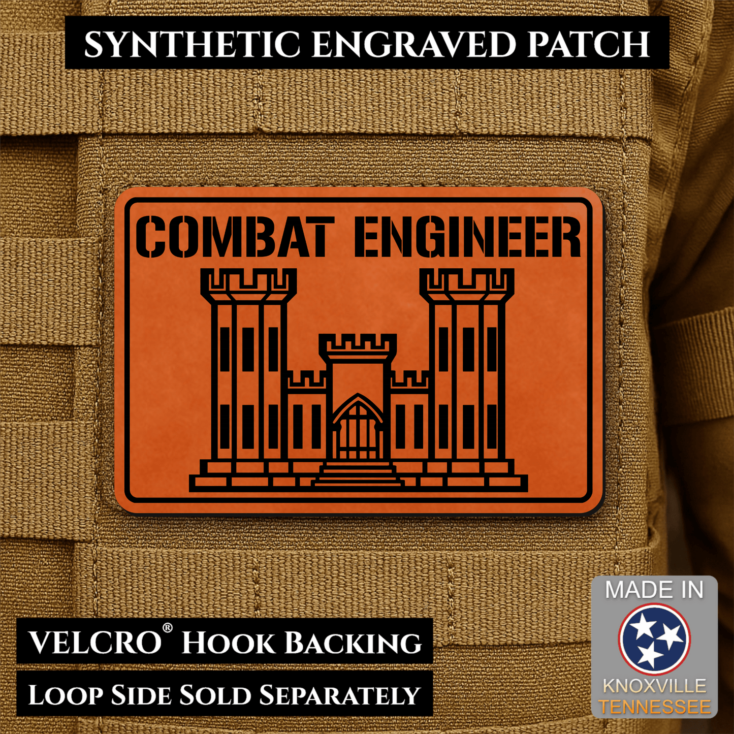Combat Engineer Army Veteran Morale Patch | Made in USA | VELCRO® Brand Hook Backing - LoneStar Adhesive