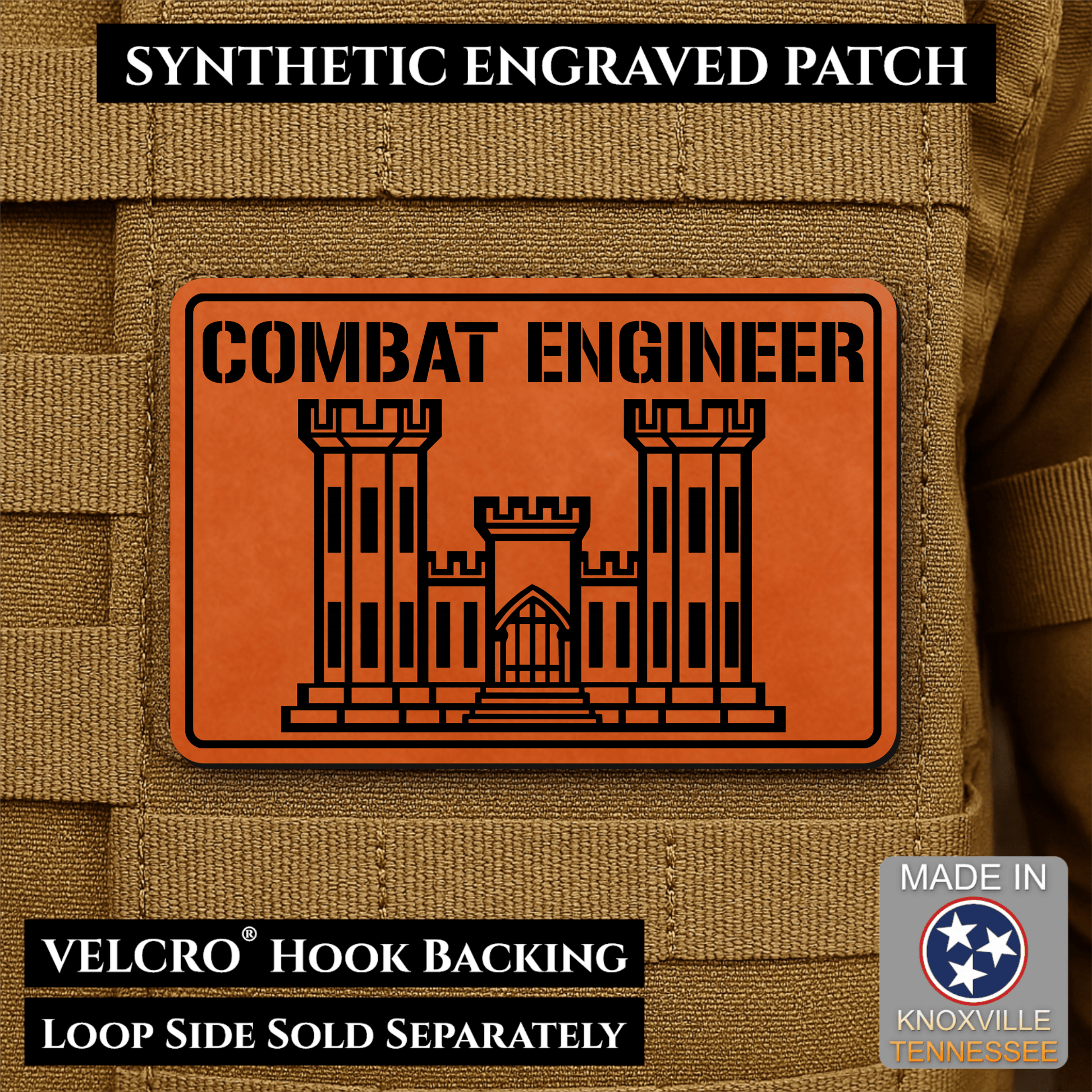 Combat Engineer Army Veteran Morale Patch | Made in USA | VELCRO® Brand Hook Backing - LoneStar Adhesive