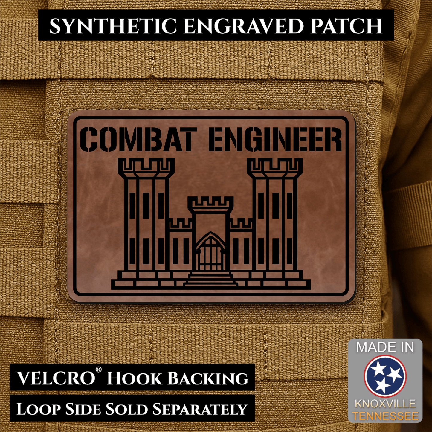 Combat Engineer Army Veteran Morale Patch | Made in USA | VELCRO® Brand Hook Backing - LoneStar Adhesive