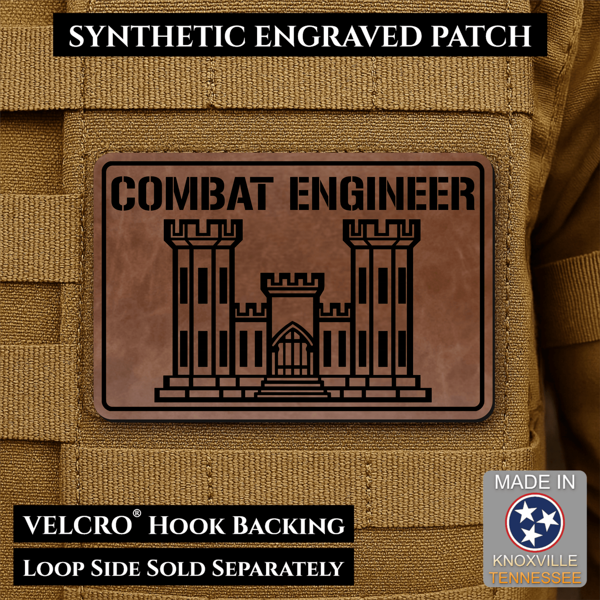 Combat Engineer Army Veteran Morale Patch | Made in USA | VELCRO® Brand Hook Backing - LoneStar Adhesive