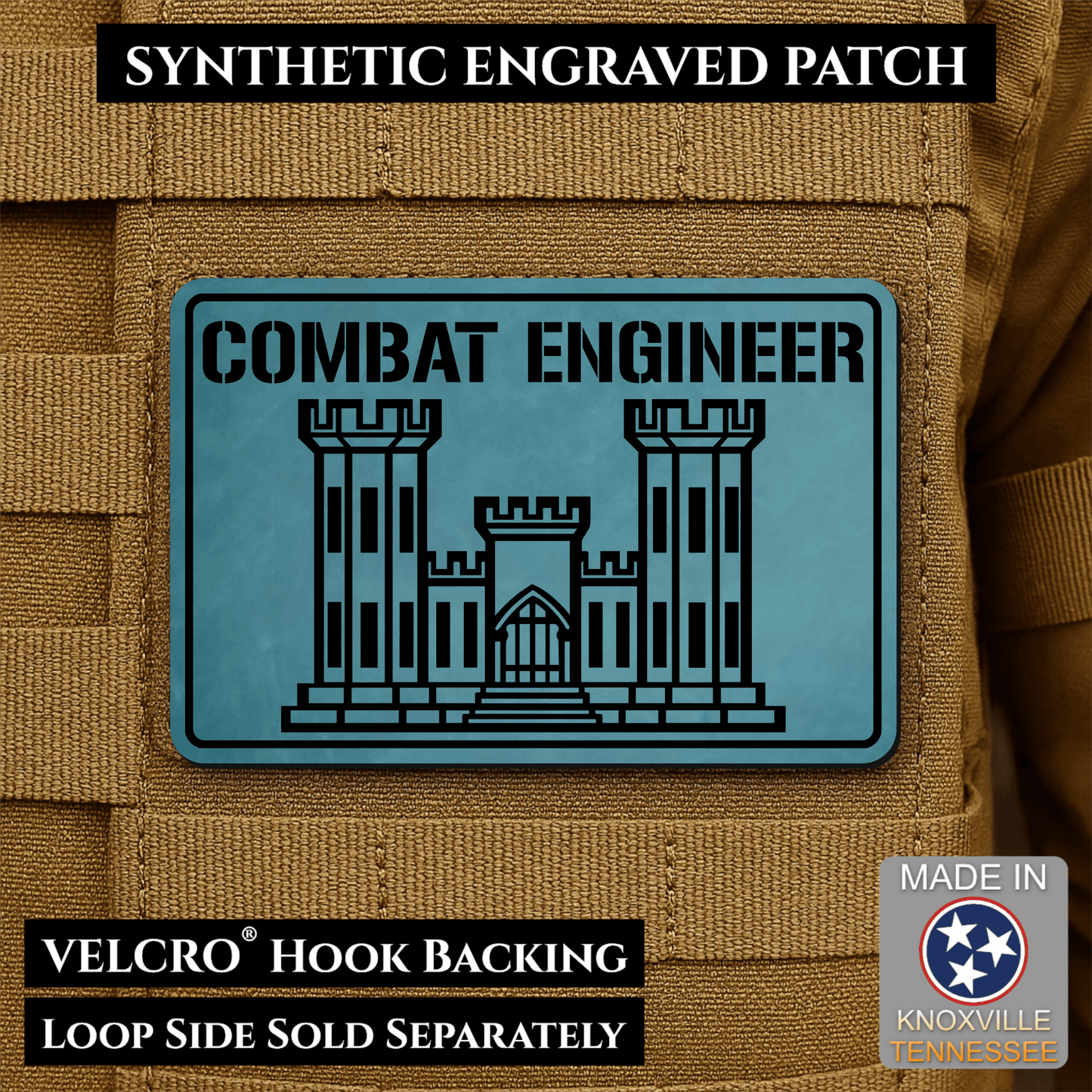 Combat Engineer Army Veteran Morale Patch | Made in USA | VELCRO® Brand Hook Backing - LoneStar Adhesive