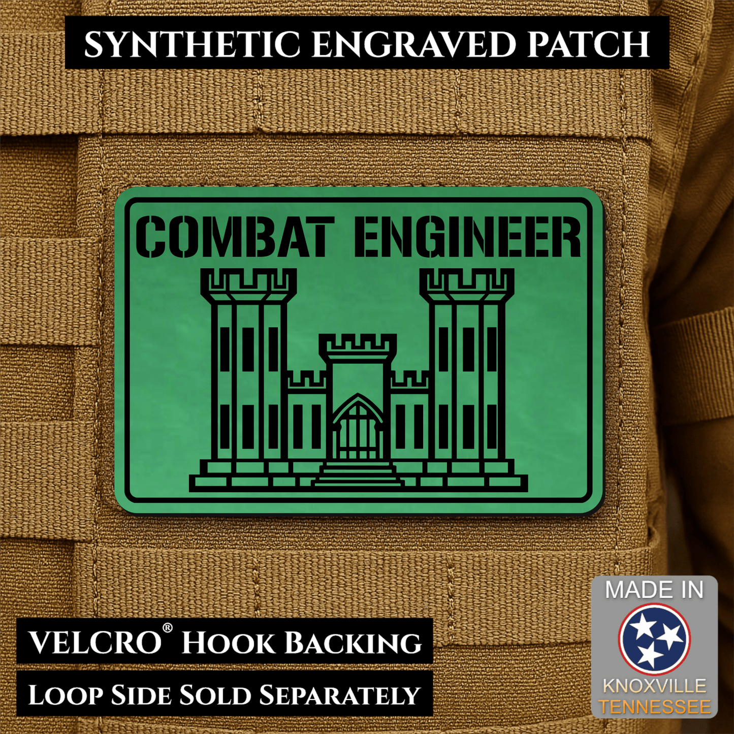 Combat Engineer Army Veteran Morale Patch | Made in USA | VELCRO® Brand Hook Backing - LoneStar Adhesive