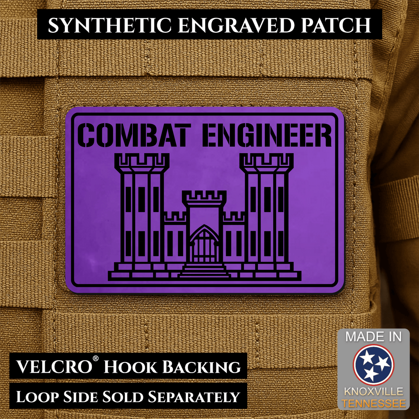 Combat Engineer Army Veteran Morale Patch | Made in USA | VELCRO® Brand Hook Backing - LoneStar Adhesive
