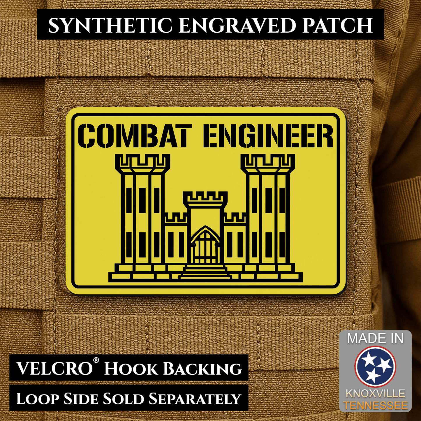 Combat Engineer Army Veteran Morale Patch | Made in USA | VELCRO® Brand Hook Backing - LoneStar Adhesive