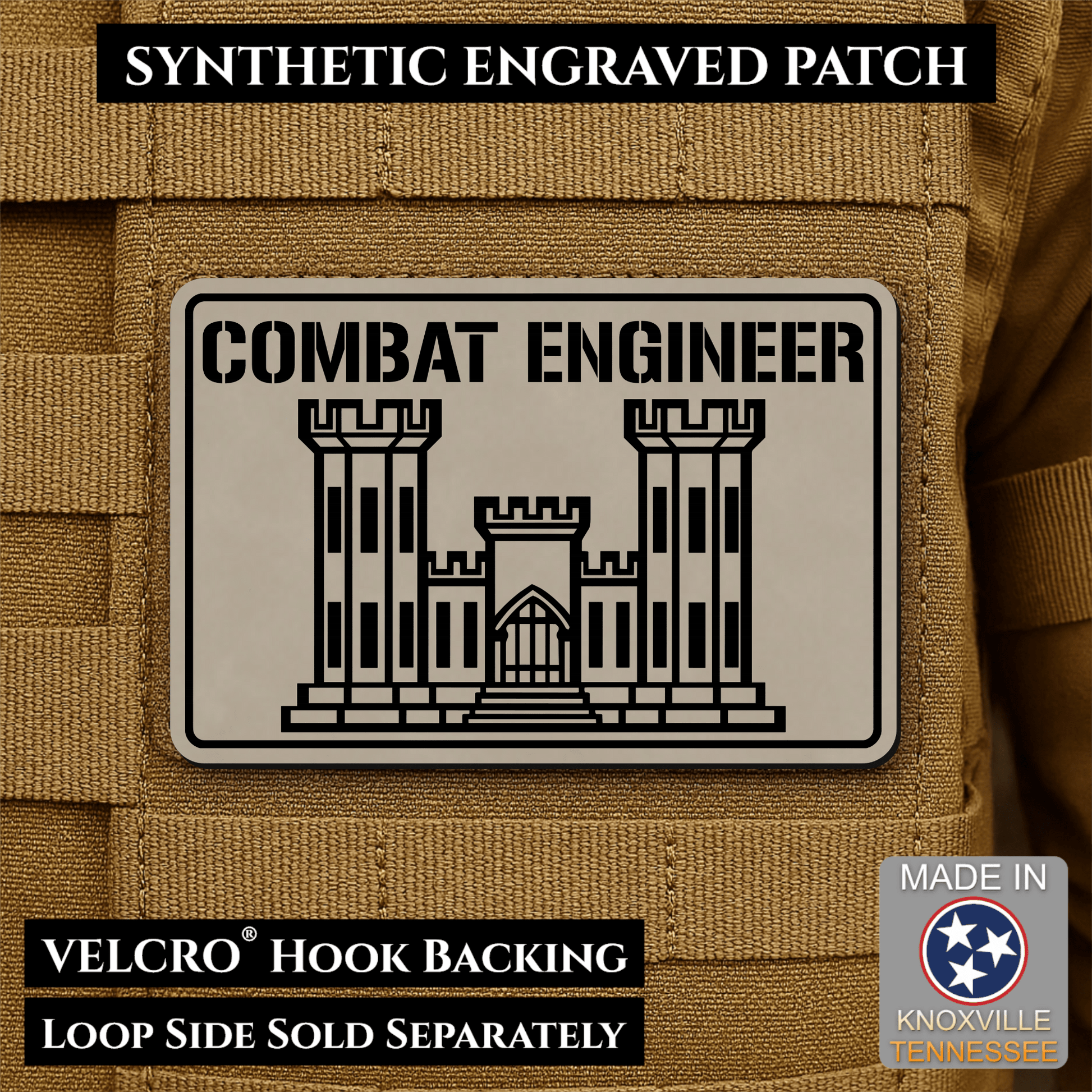Combat Engineer Army Veteran Morale Patch | Made in USA | VELCRO® Brand Hook Backing - LoneStar Adhesive
