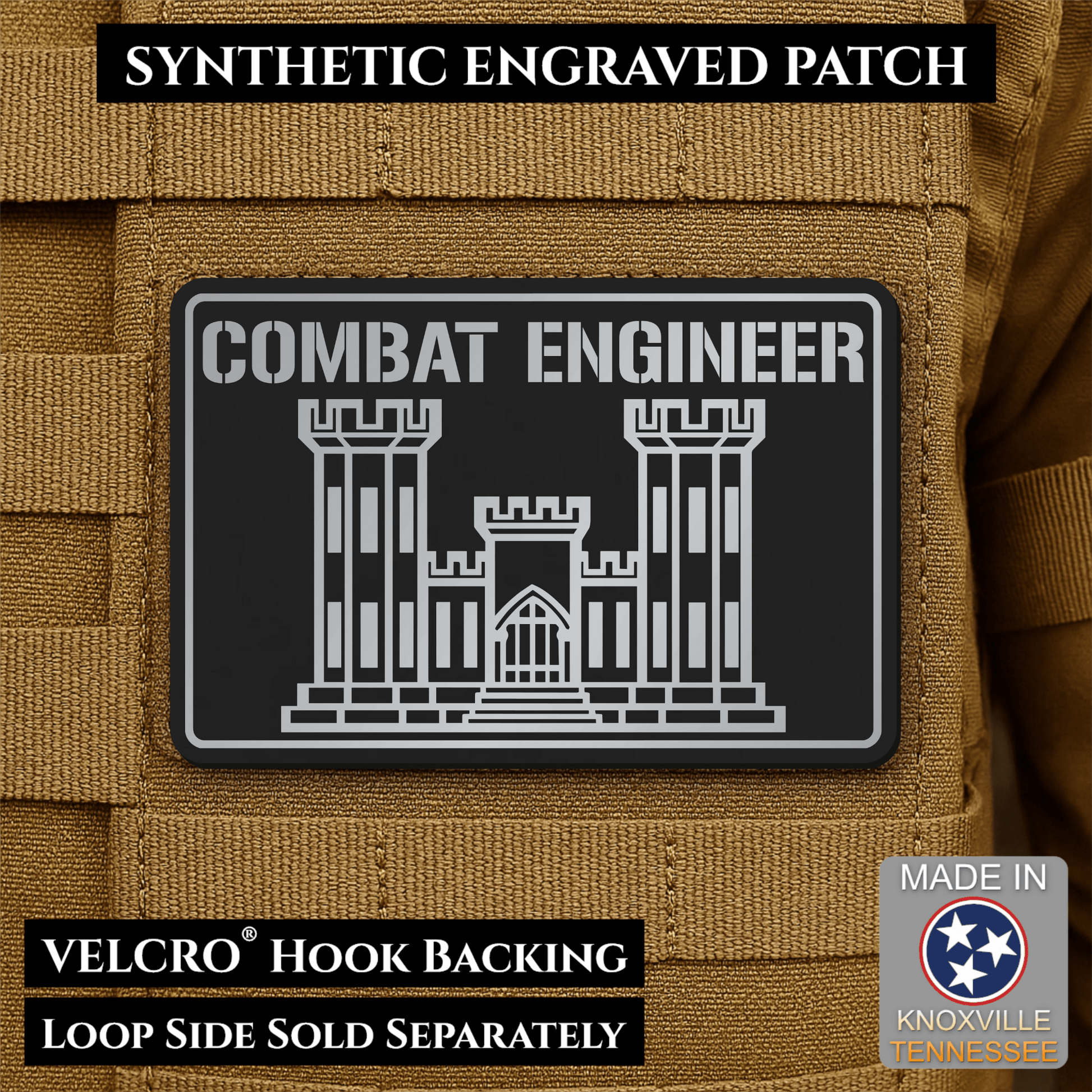 Combat Engineer Army Veteran Morale Patch | Made in USA | VELCRO® Brand Hook Backing - LoneStar Adhesive