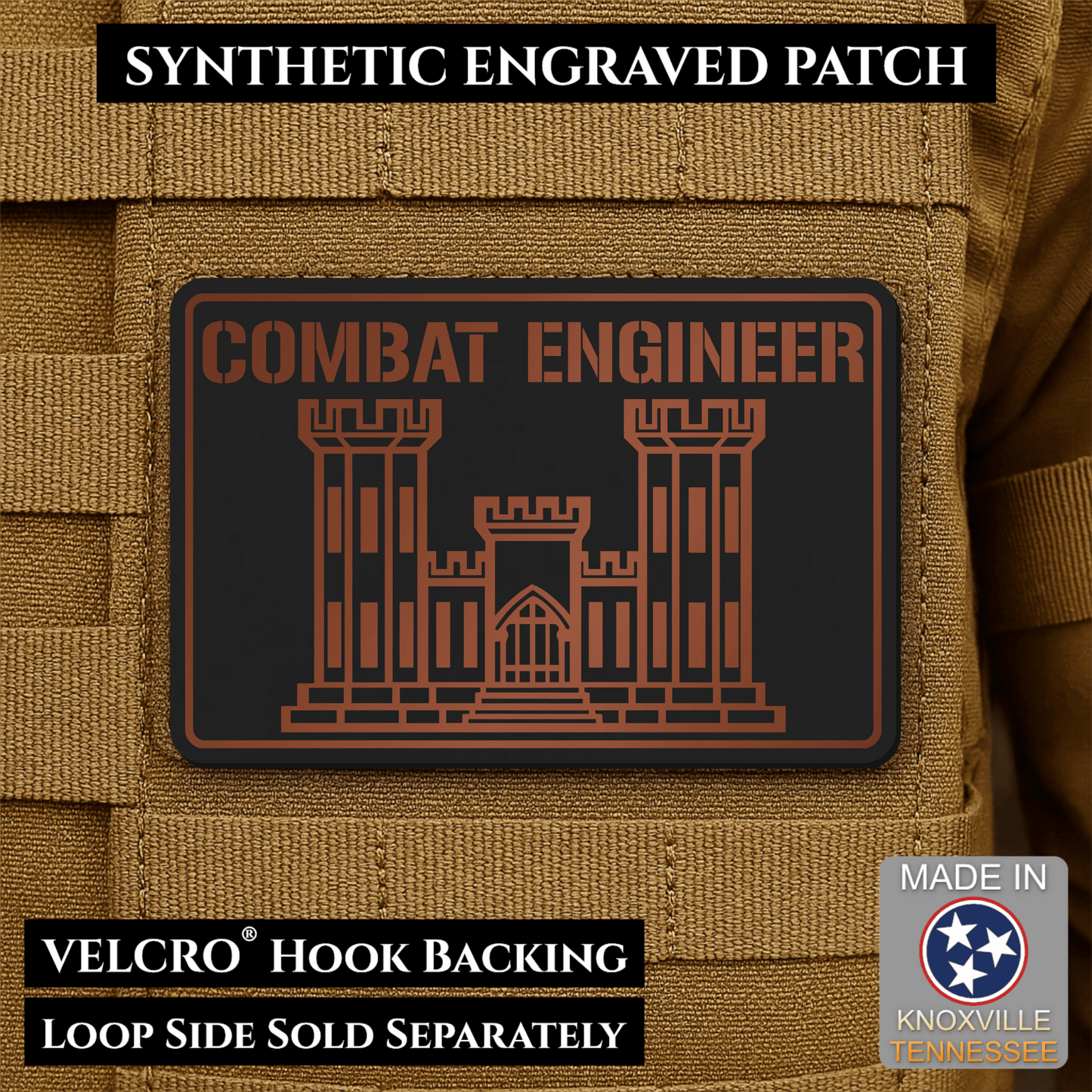 Combat Engineer Army Veteran Morale Patch | Made in USA | VELCRO® Brand Hook Backing - LoneStar Adhesive