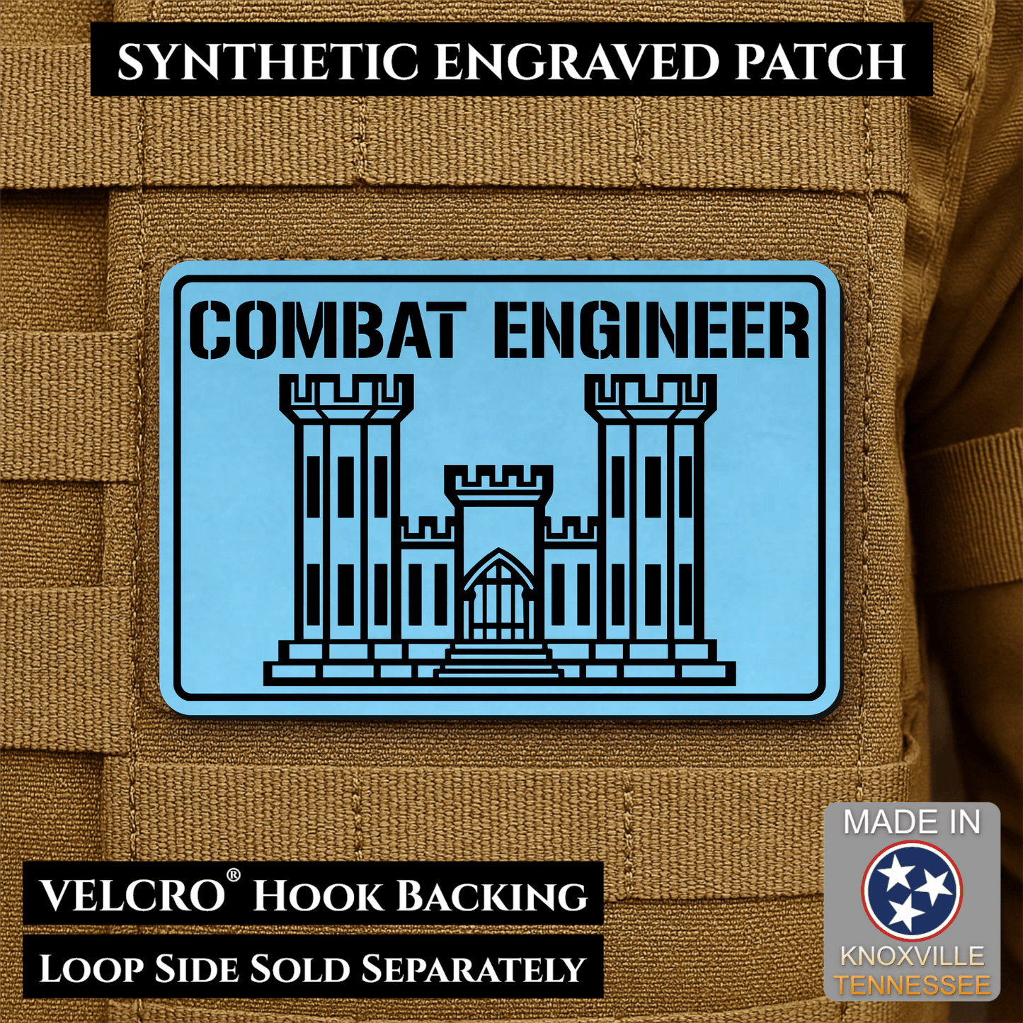 Combat Engineer Army Veteran Morale Patch | Made in USA | VELCRO® Brand Hook Backing - LoneStar Adhesive