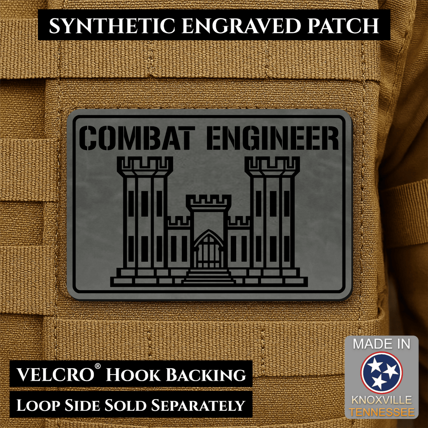 Combat Engineer Army Veteran Morale Patch | Made in USA | VELCRO® Brand Hook Backing - LoneStar Adhesive