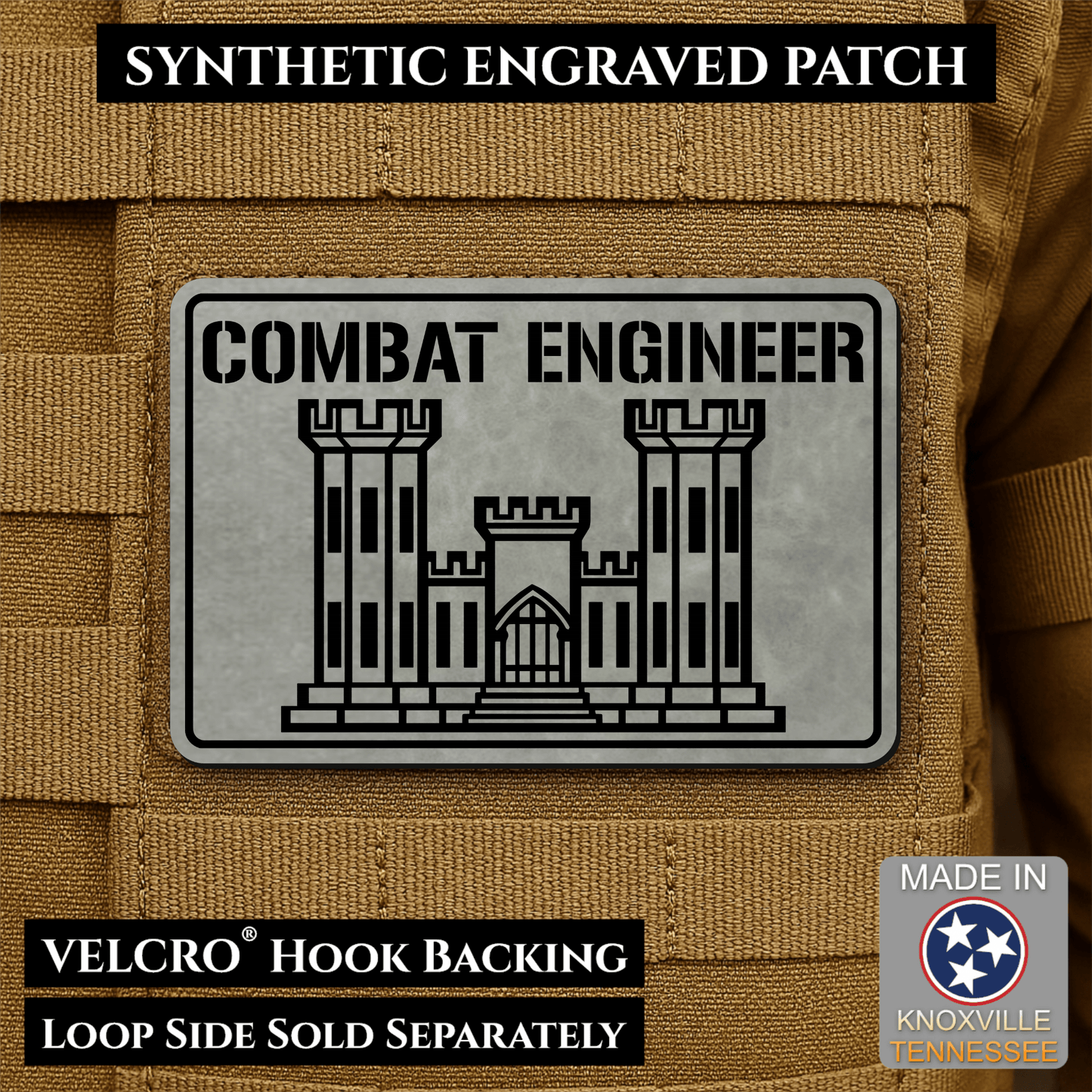 Combat Engineer Army Veteran Morale Patch | Made in USA | VELCRO® Brand Hook Backing - LoneStar Adhesive