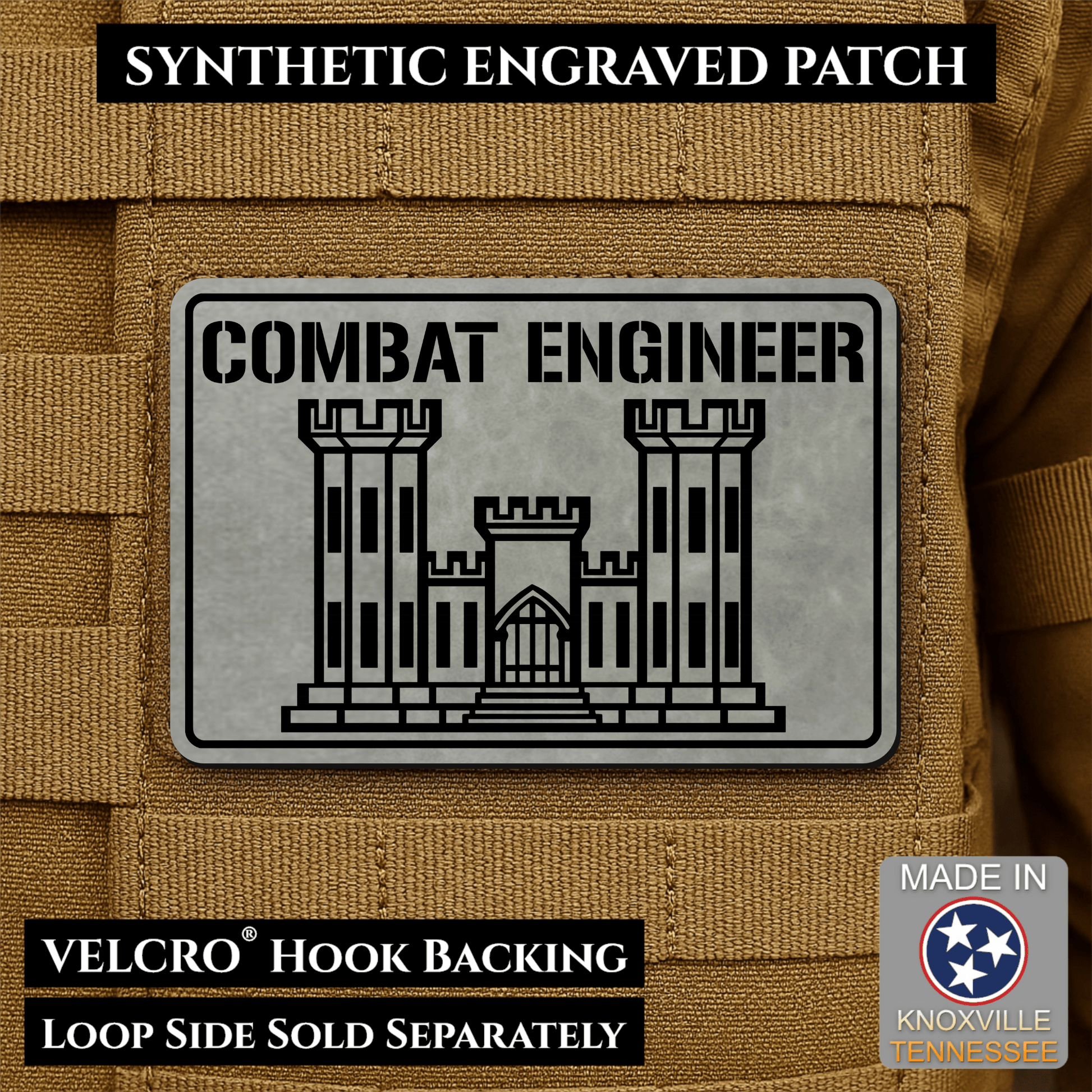 Combat Engineer Army Veteran Morale Patch | Made in USA | VELCRO® Brand Hook Backing - LoneStar Adhesive