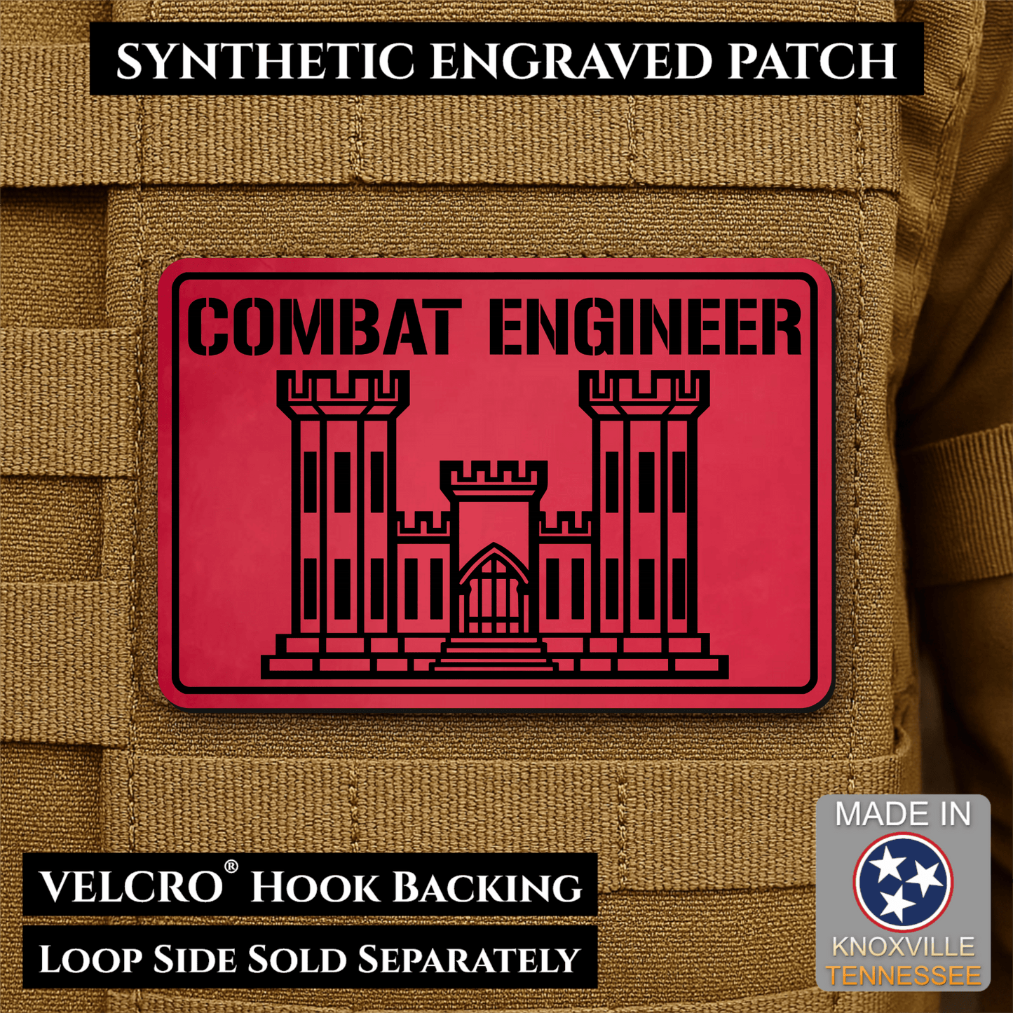 Combat Engineer Army Veteran Morale Patch | Made in USA | VELCRO® Brand Hook Backing - LoneStar Adhesive