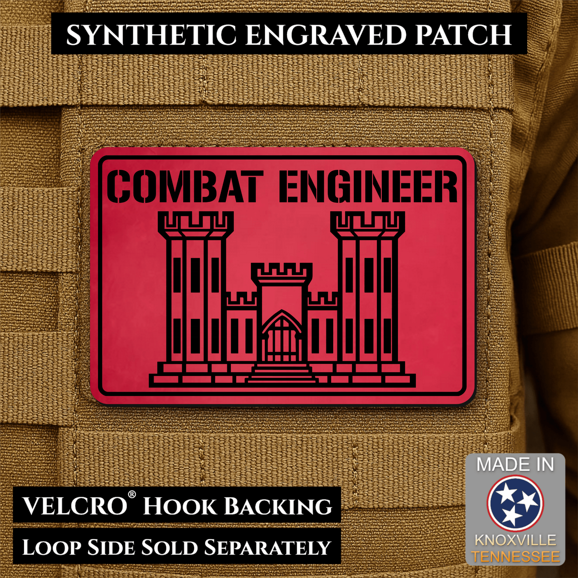 Combat Engineer Army Veteran Morale Patch | Made in USA | VELCRO® Brand Hook Backing - LoneStar Adhesive