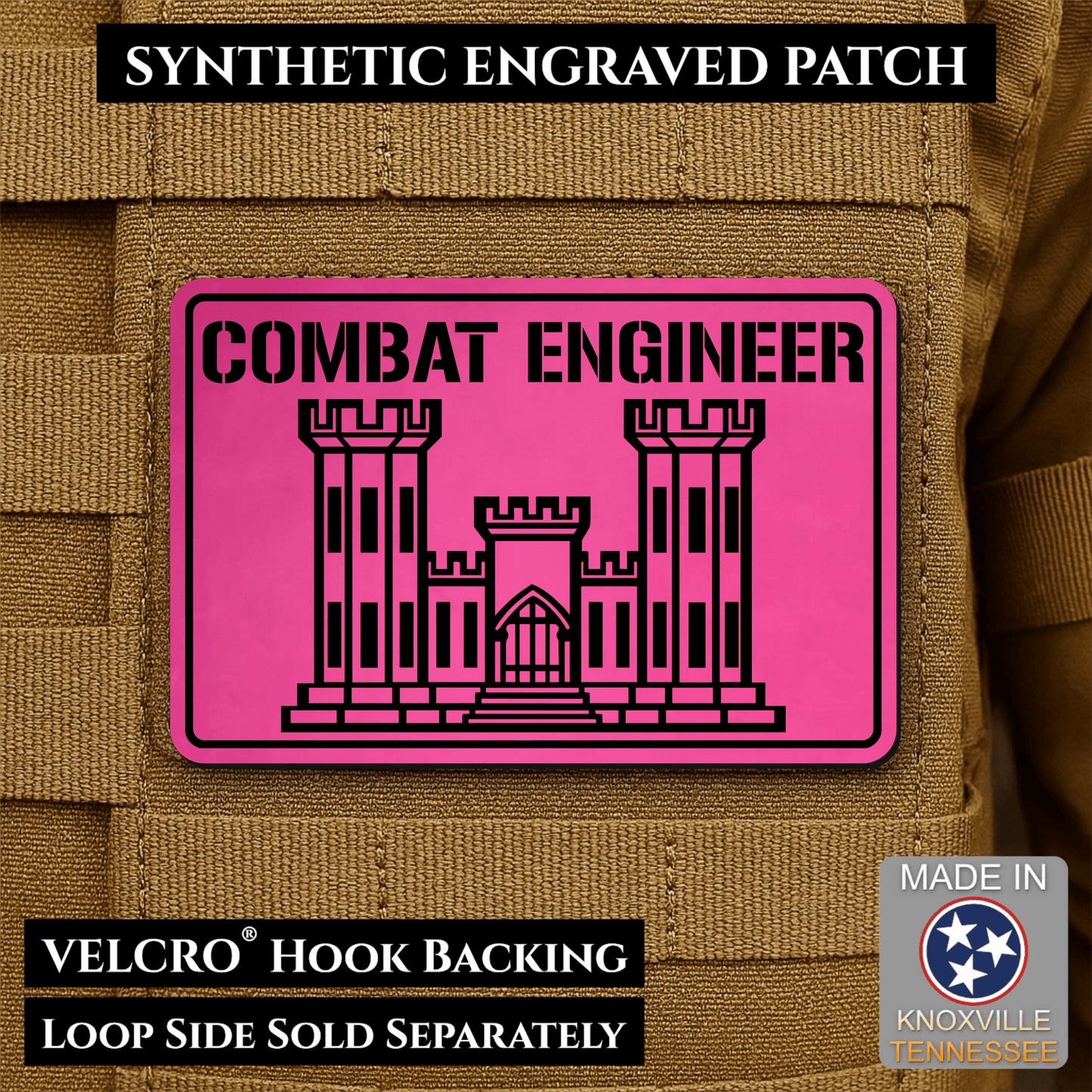 Combat Engineer Army Veteran Morale Patch | Made in USA | VELCRO® Brand Hook Backing - LoneStar Adhesive