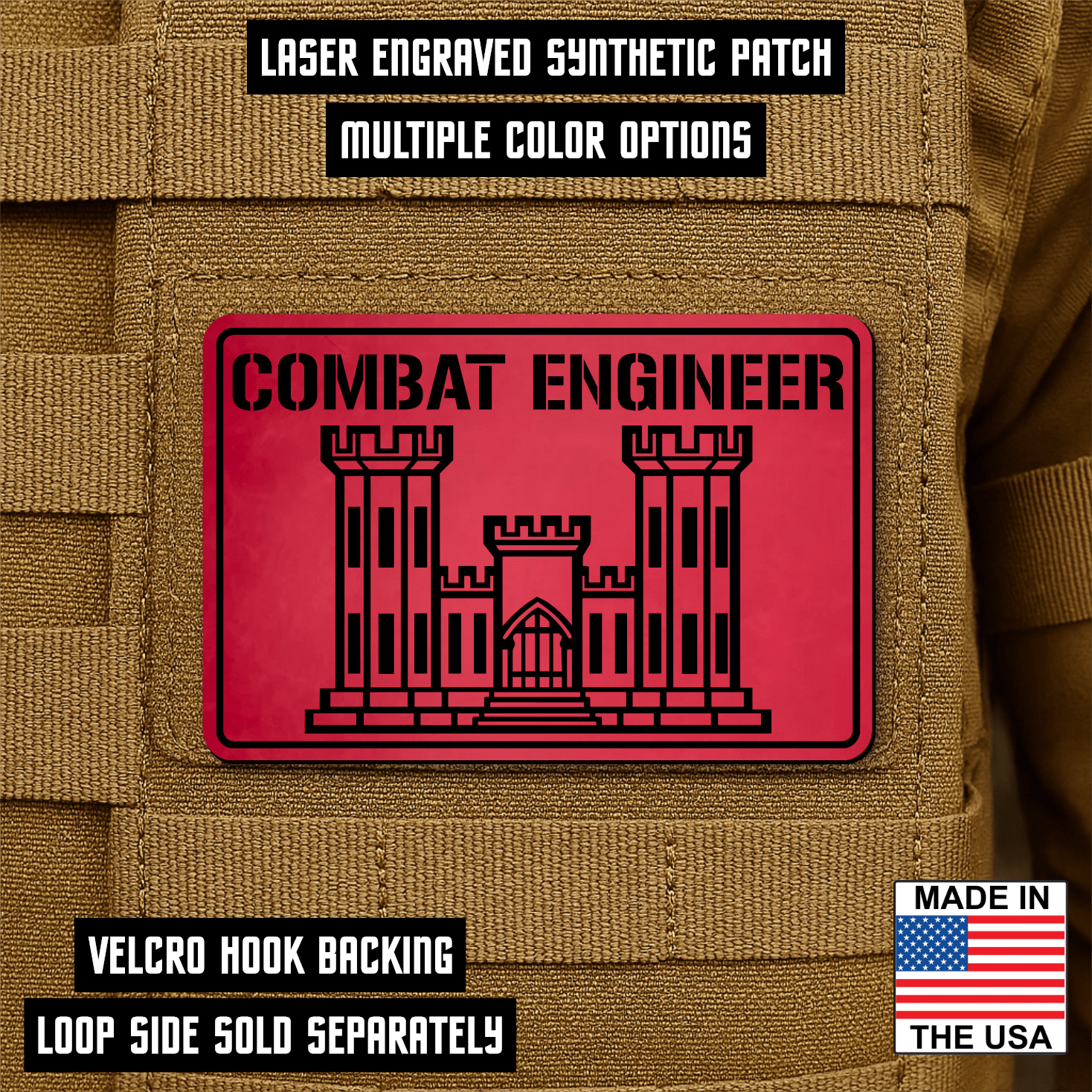 Combat Engineer Morale Patch 2"x3" Hook & Loop | Made in USA - LoneStar Adhesive