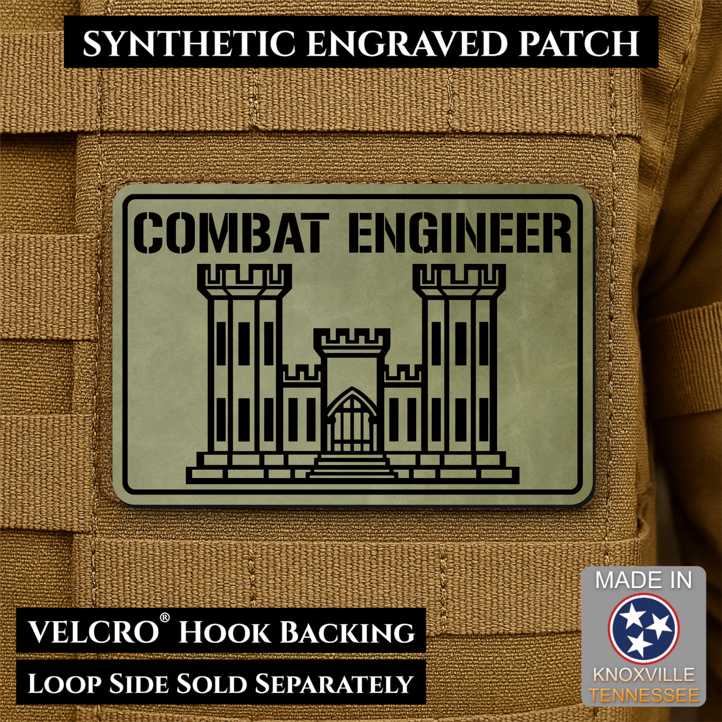 Combat Engineer Army Veteran Morale Patch | Made in USA | VELCRO® Brand Hook Backing