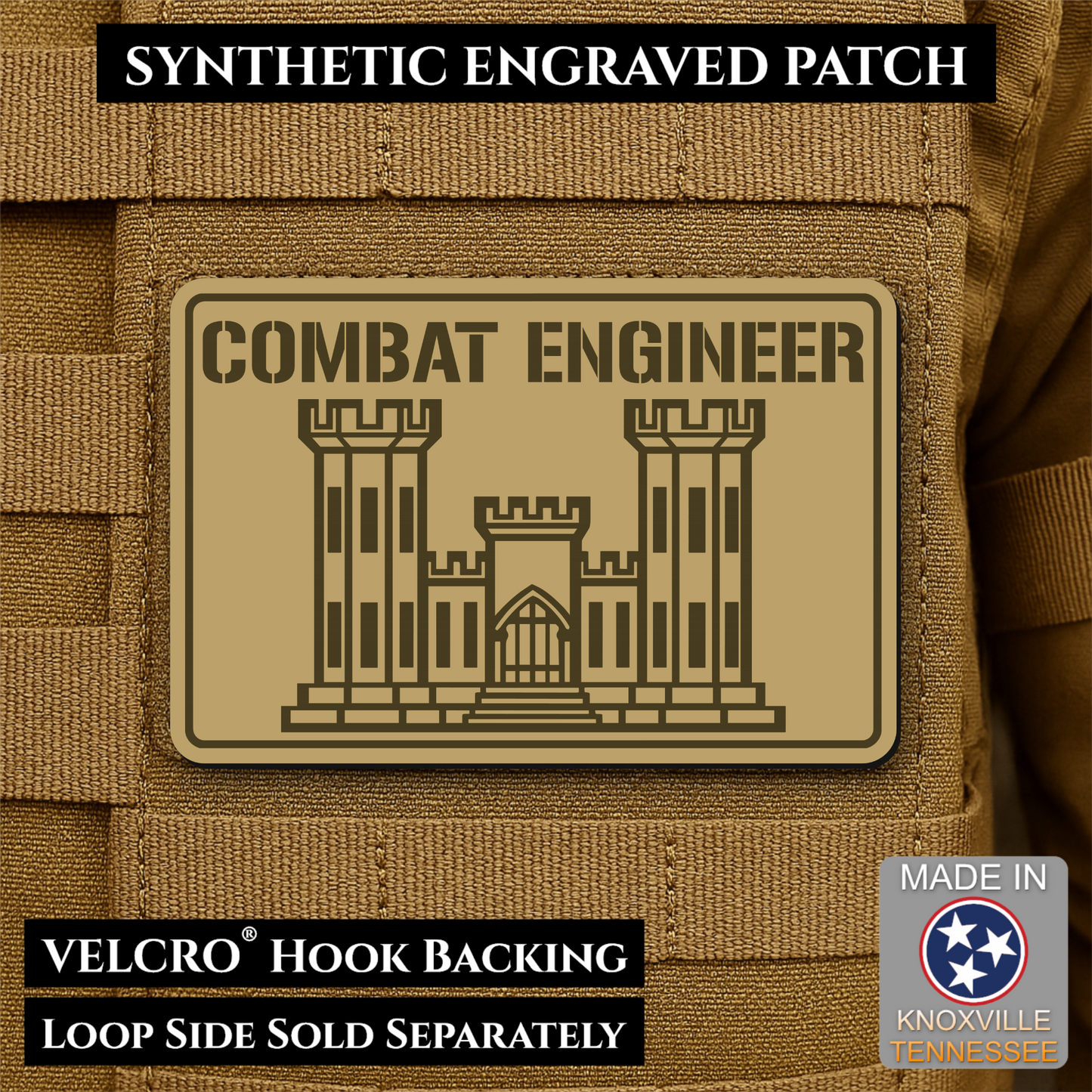 Combat Engineer Army Veteran Morale Patch | Made in USA | VELCRO® Brand Hook Backing