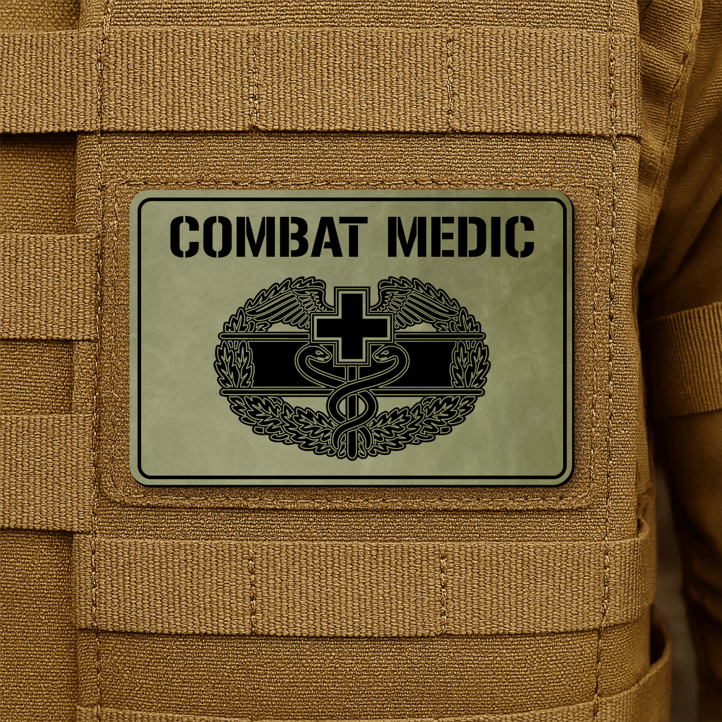 Combat Medic Morale Patch – 2” x 3” Laser Engraved Hook & Loop Tactical Patch | Made in USA - LoneStar Adhesive