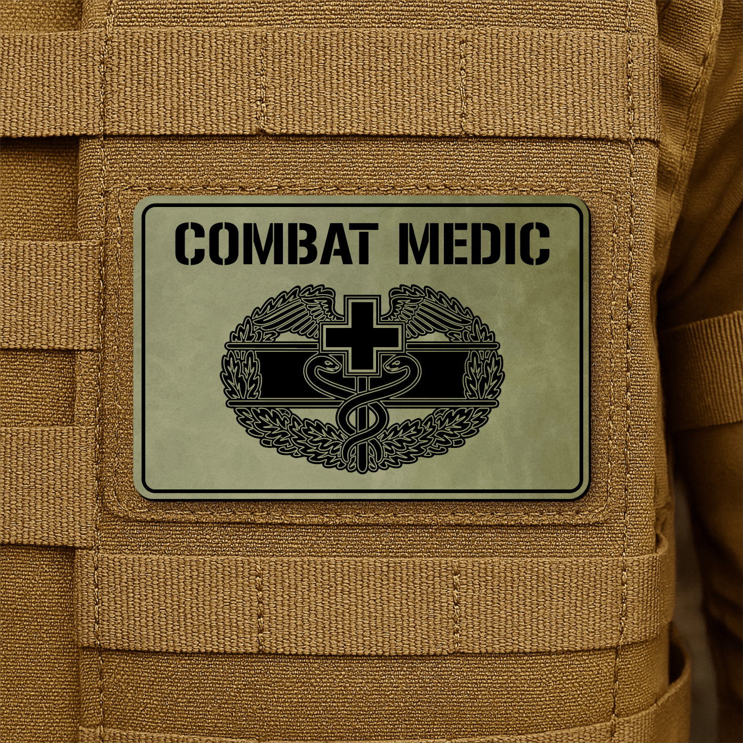 Combat Medic Morale Patch – 2” x 3” Laser Engraved Hook & Loop Tactical Patch | Made in USA - LoneStar Adhesive