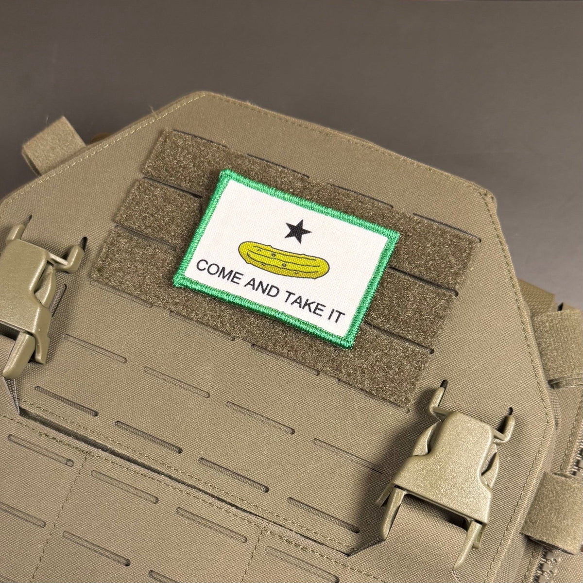 Come and Take It Pickle Funny Texas Style Morale Patch, 2x3" | Made in USA | VELCRO® Brand Hook Backing - LoneStar Adhesive