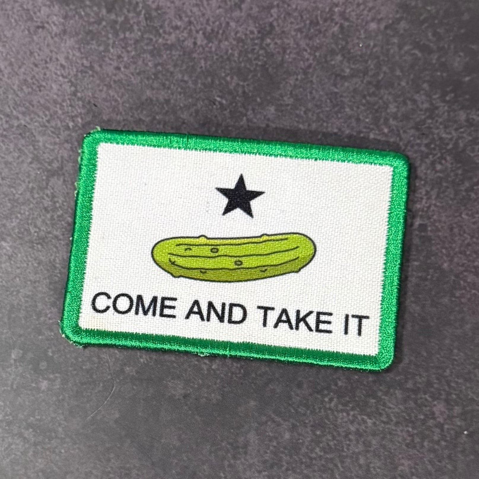 Come and Take It Pickle Funny Texas Style Morale Patch | Made in USA | VELCRO® Brand Hook Backing - LoneStar Adhesive