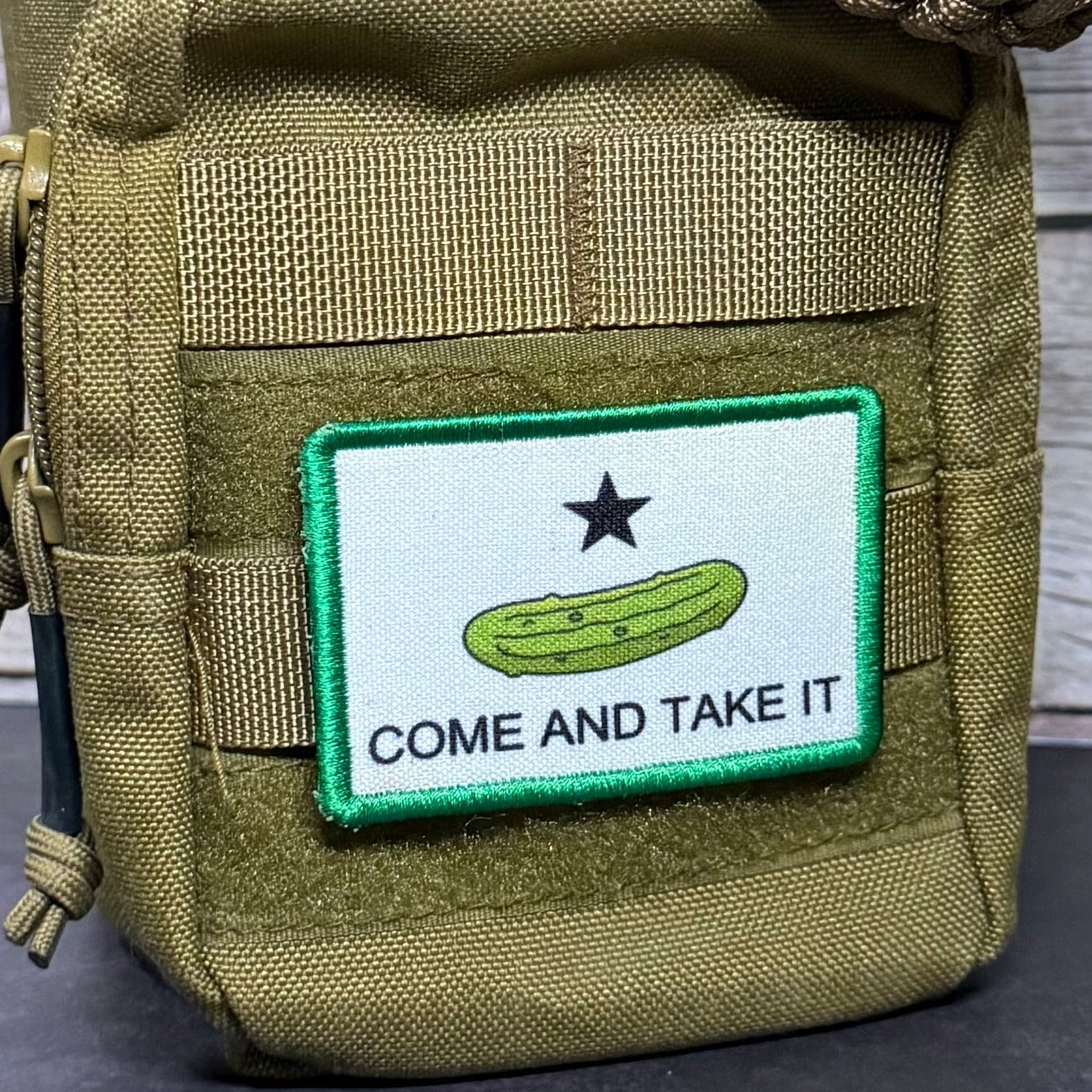 Come and Take It Pickle Funny Texas Style Morale Patch | Made in USA | VELCRO® Brand Hook Backing - LoneStar Adhesive