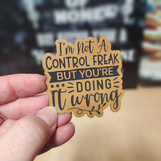 Control Freak Humor Patch (Saddle Tan) Engraved Leatherette Hat Patch - MR01 - LoneStar Adhesive