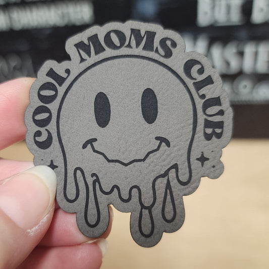 Cool Moms Club (Grey) Engraved Leatherette Hat Patch - MR01 - LoneStar Adhesive