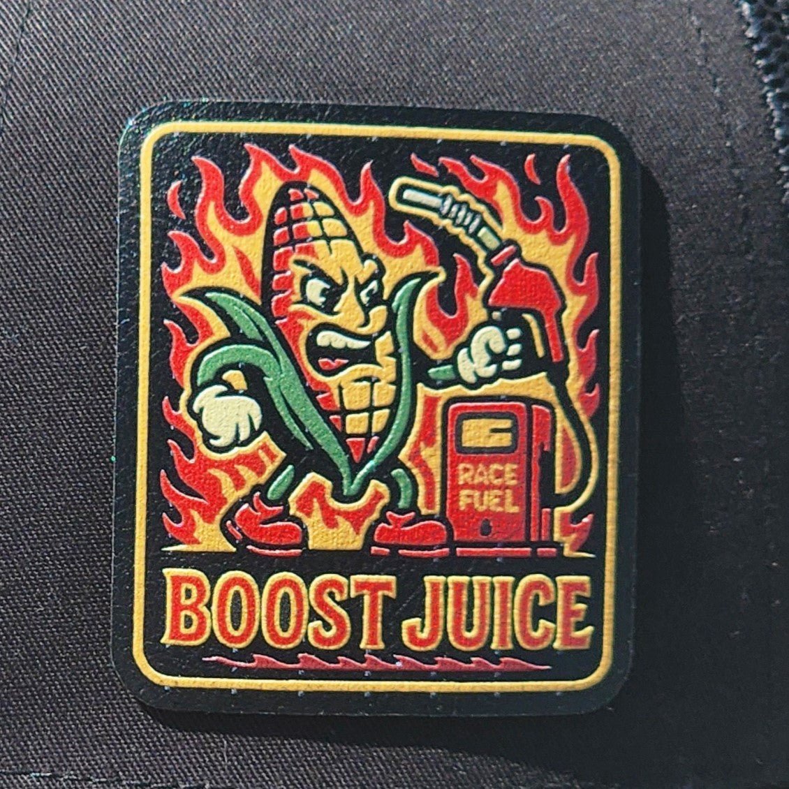 Corn Powered Racing Energy UV Printed Leatherette Hat Patch - MR01 - LoneStar Adhesive