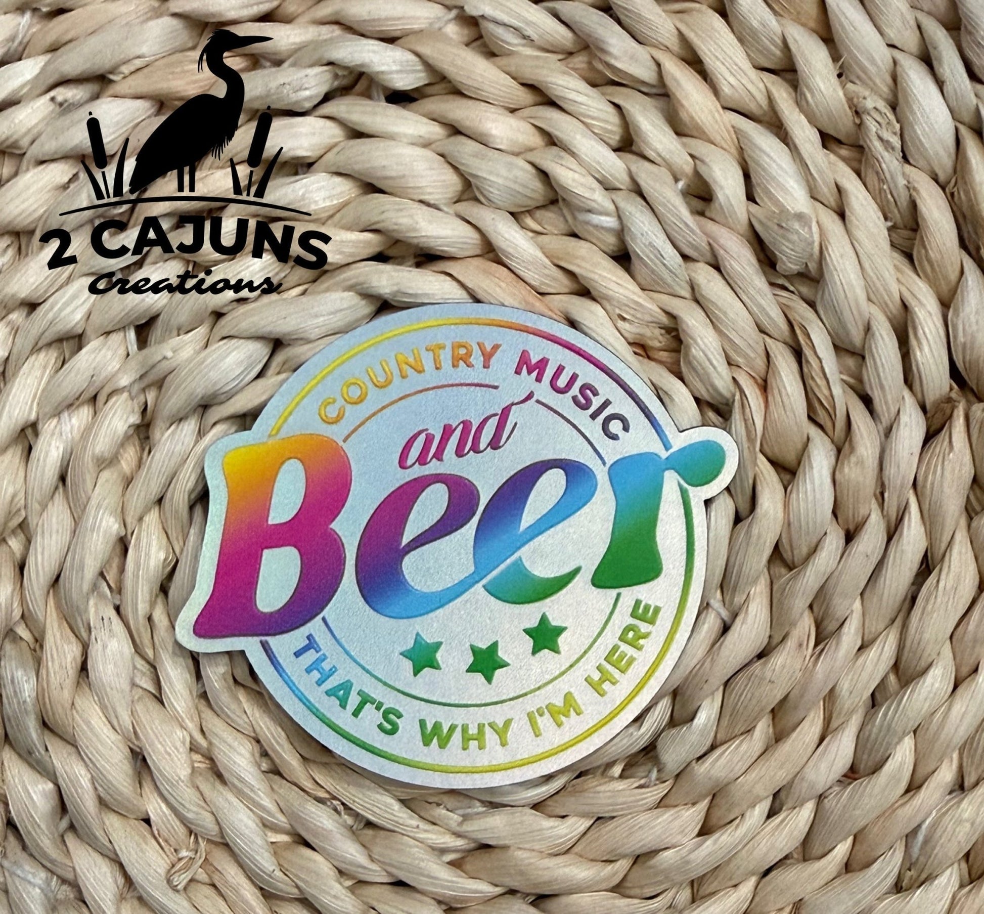 Country Music and Beer That's Why I'm Here Holographic UV Printed Hat Patch - LoneStar Adhesive