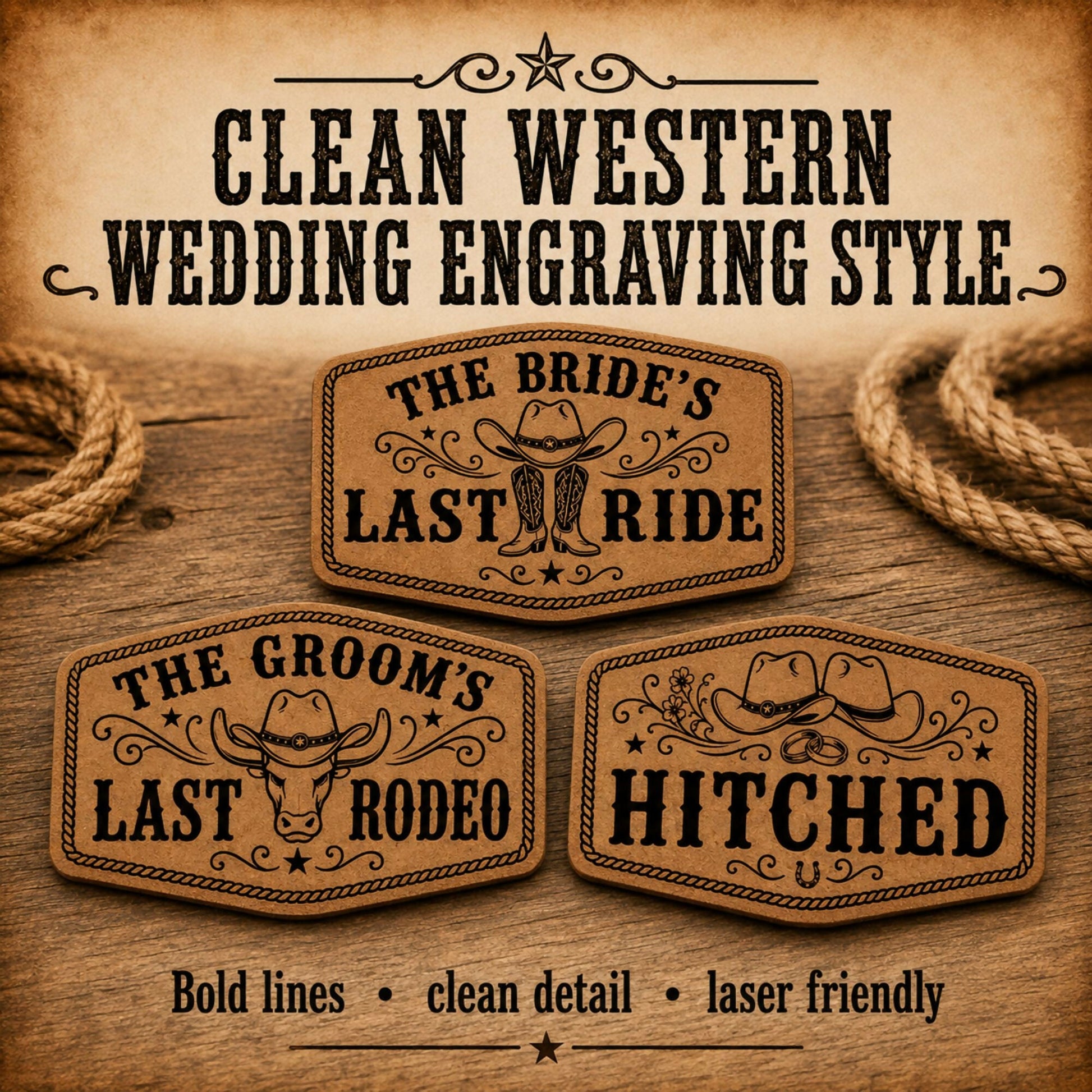Country Wedding Hat Patch SVG Bundle, 16 Western Wedding Patch Designs, Bride Groom Bridal Party Laser Engraving Files - LoneStar Adhesive