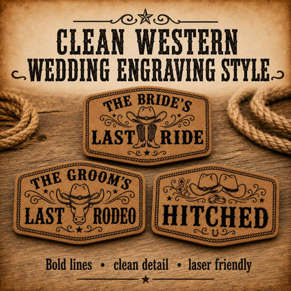 Country Wedding Hat Patch SVG Bundle, 16 Western Wedding Patch Designs, Bride Groom Bridal Party Laser Engraving Files - LoneStar Adhesive