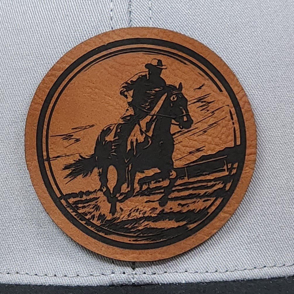 Cowboy Circle Engraved Leatherette Hat Patch - MR01 - LoneStar Adhesive