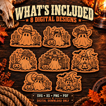 Cowboy Ghost SVG Bundle | 8 Western Halloween Laser Engraving Designs | Cowgirl Ghost Hat Patch Files | Digital Download - #LoneStar Adhesive#