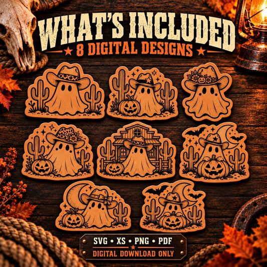 Cowboy Ghost SVG Bundle | 8 Western Halloween Laser Engraving Designs | Cowgirl Ghost Hat Patch Files | Digital Download - #LoneStar Adhesive#