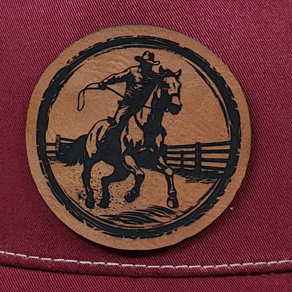 Cowboy Riding Horse Patch Engraved Leatherette Hat Patch - MR01 - LoneStar Adhesive