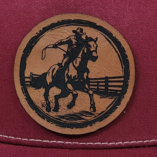 Cowboy Riding Horse Patch Engraved Leatherette Hat Patch - MR01 - LoneStar Adhesive