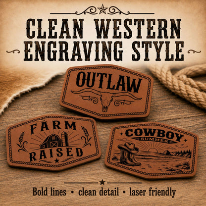 Cowboy Summer Hat Patch SVG Bundle, Western Leatherette Laser Files, 4x2.5 Engraved Patch Designs, XS PNG PDF, Bonus Red White Burnt - LoneStar Adhesive
