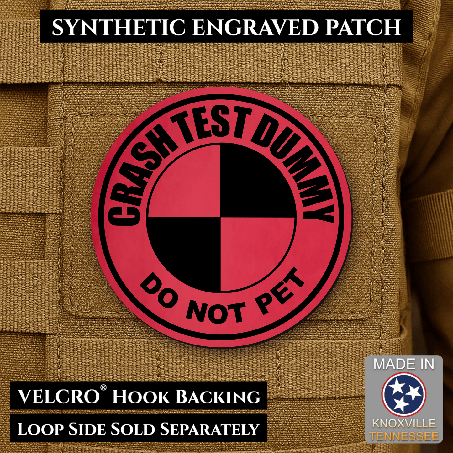Crash Test Dummy Funny Morale Patch | Made in USA | VELCRO® Brand Hook Backing - LoneStar Adhesive