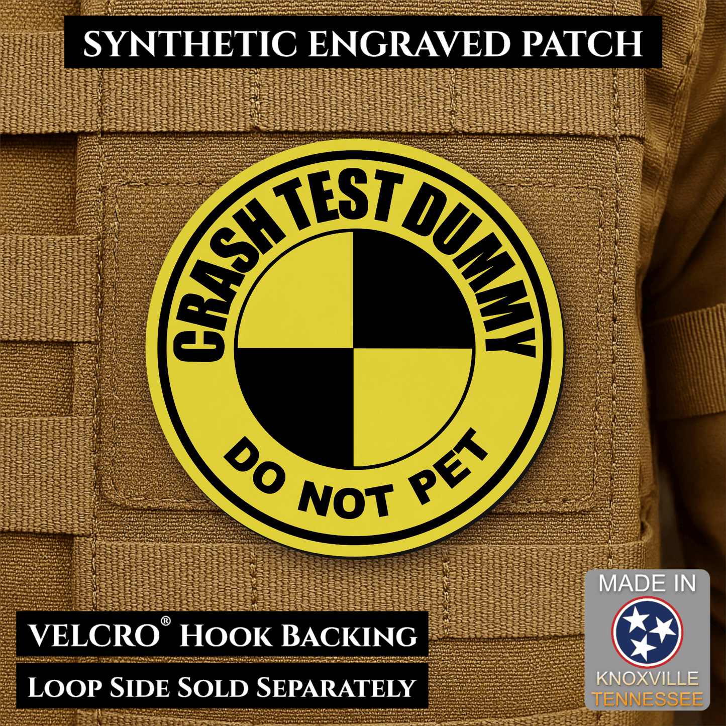 Crash Test Dummy Funny Morale Patch | Made in USA | VELCRO® Brand Hook Backing - LoneStar Adhesive