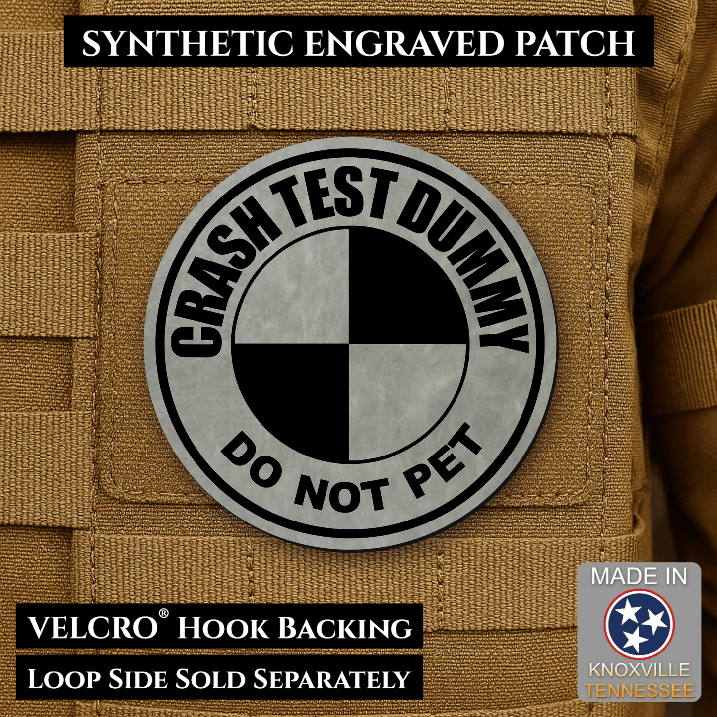 Crash Test Dummy Funny Morale Patch | Made in USA | VELCRO® Brand Hook Backing - LoneStar Adhesive