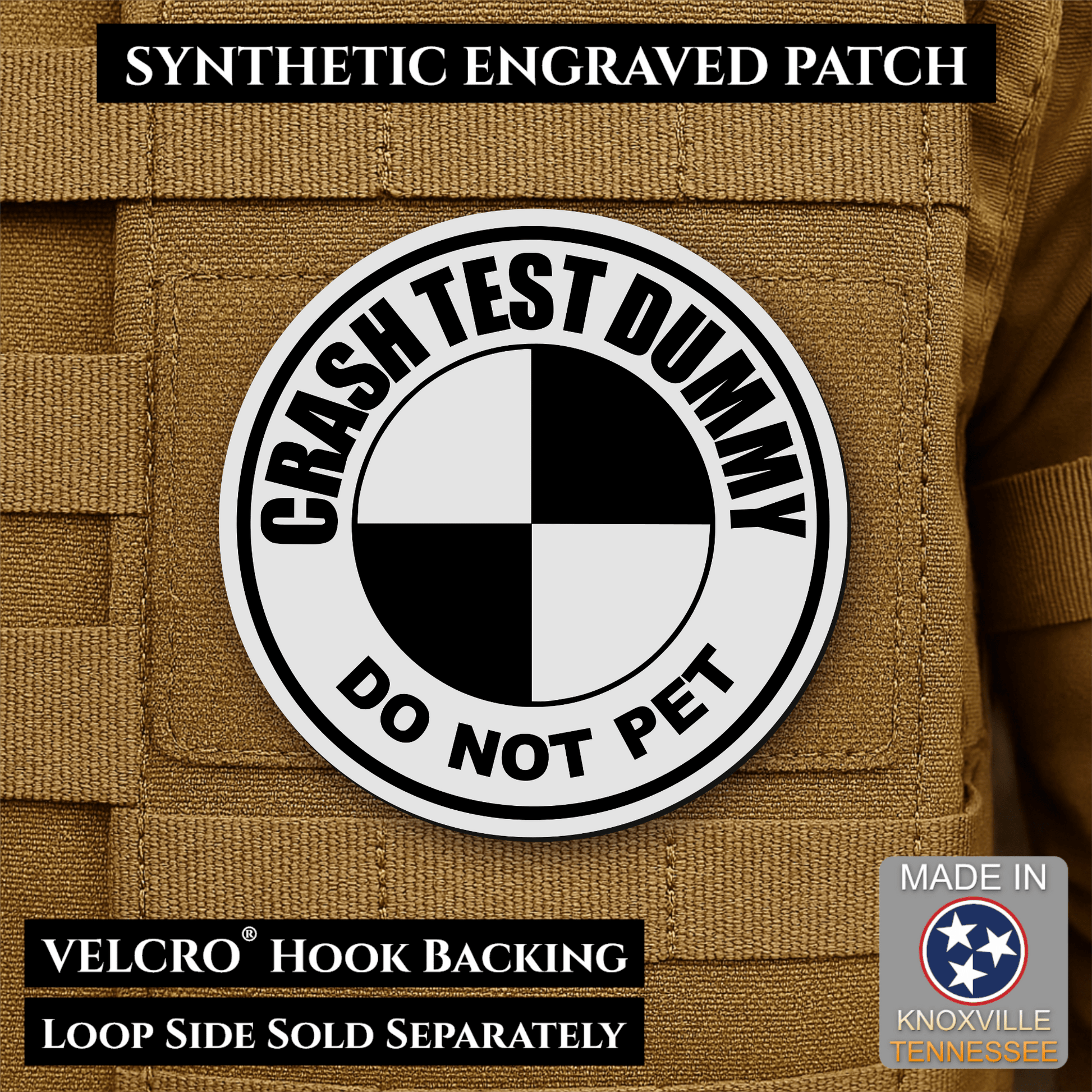 Crash Test Dummy Funny Morale Patch | Made in USA | VELCRO® Brand Hook Backing - LoneStar Adhesive