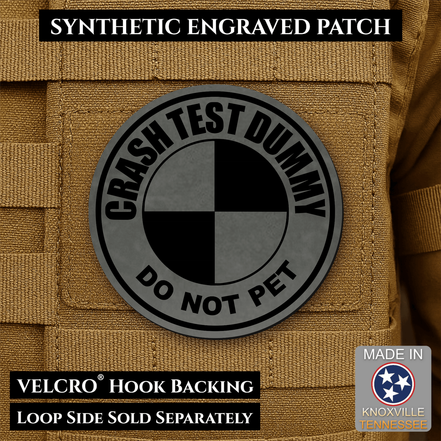 Crash Test Dummy Funny Morale Patch | Made in USA | VELCRO® Brand Hook Backing - LoneStar Adhesive