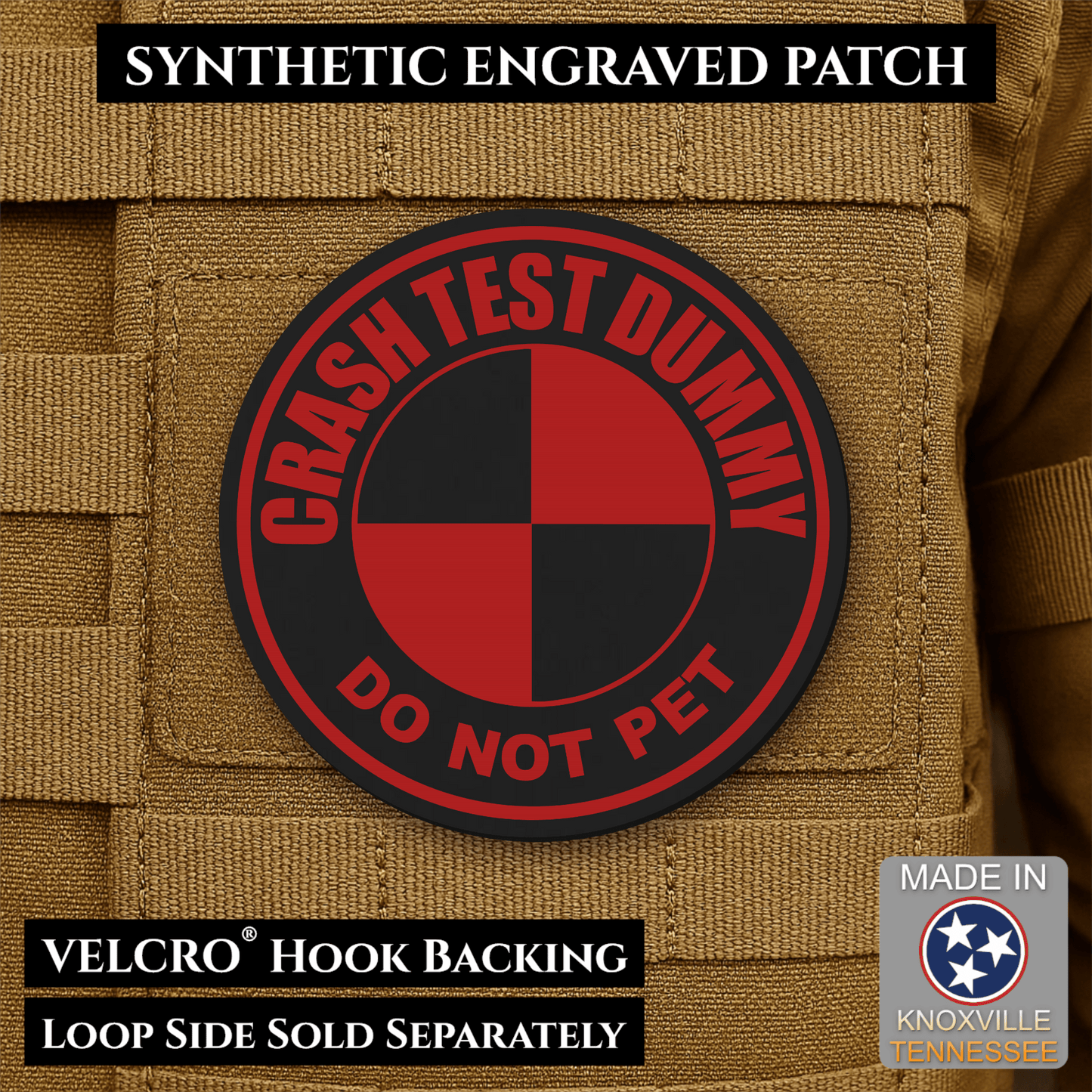 Crash Test Dummy Funny Morale Patch | Made in USA | VELCRO® Brand Hook Backing - LoneStar Adhesive