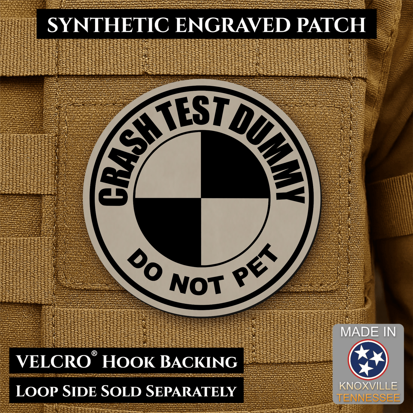 Crash Test Dummy Funny Morale Patch | Made in USA | VELCRO® Brand Hook Backing - LoneStar Adhesive